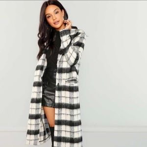 Button-up Fuzzy Plaid Coat